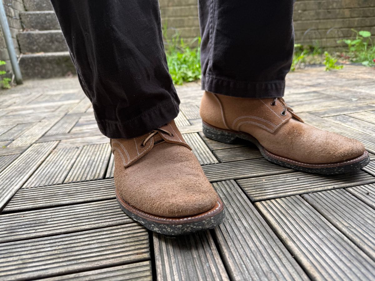 Photo by init on October 30, 2025 of the Clinch Yeager Boots in Wickett & Craig Natural Latigo Roughout.