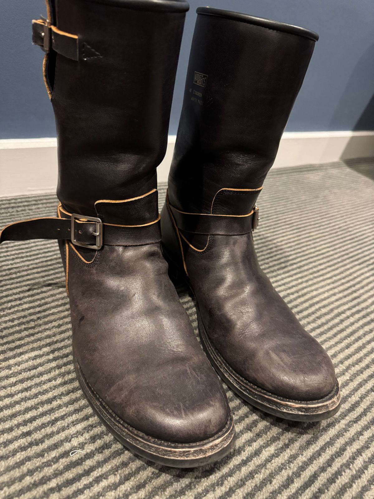 Photo by init on December 3, 2024 of the Addict Boots AB-01 Engineer Boots in Black Dye-Finished Horsehide.