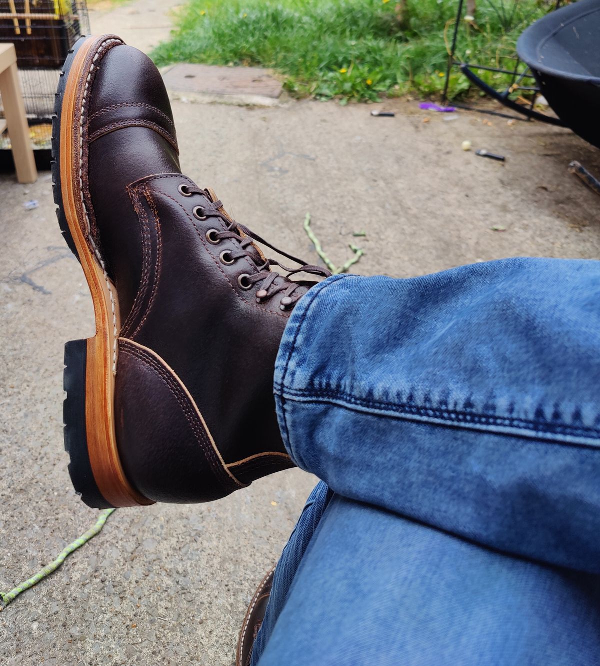 Photo by init on May 6, 2022 of the White's MP-Sherman Toe Cap in Horween Dark Brown Waxed Flesh.