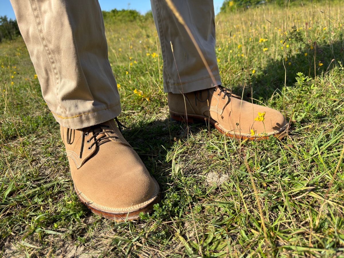 Photo by init on July 27, 2024 of the Viberg Boondocker in Horween Marine Field Roughout.