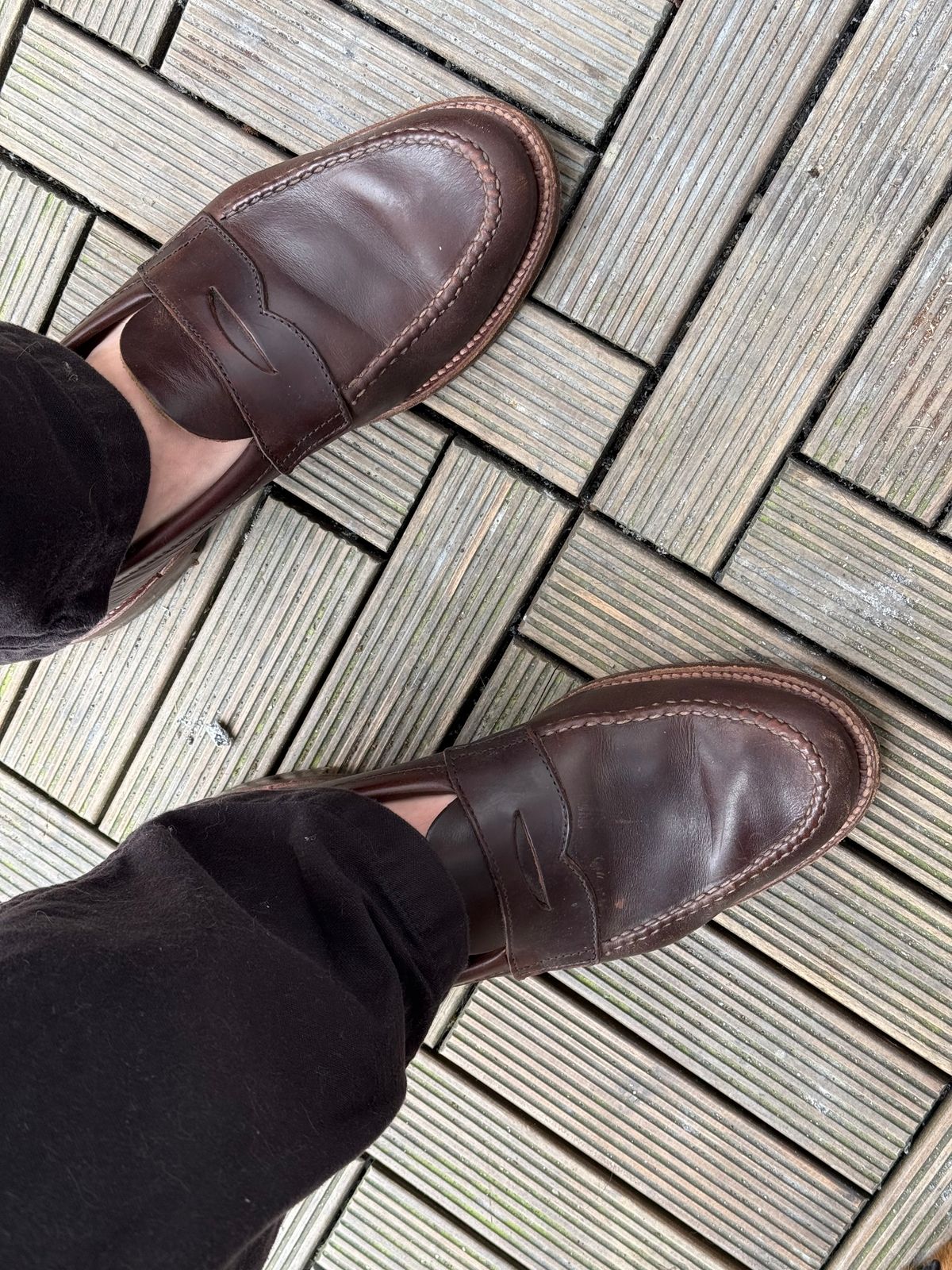 Photo by init on March 19, 2025 of the Alden Leisure Handsewn Penny Loafer in Horween Brown Chromexcel.