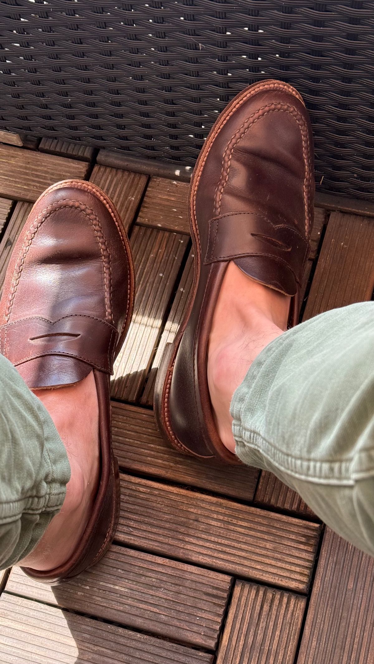 Photo by init on May 21, 2025 of the Alden Leisure Handsewn Penny Loafer in Horween Brown Chromexcel.