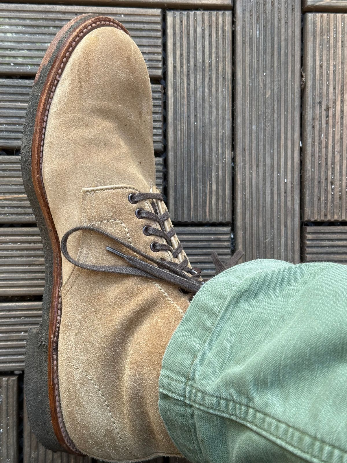 Photo by init on April 11, 2025 of the Alden Plain Toe Boot in Tan Suede.