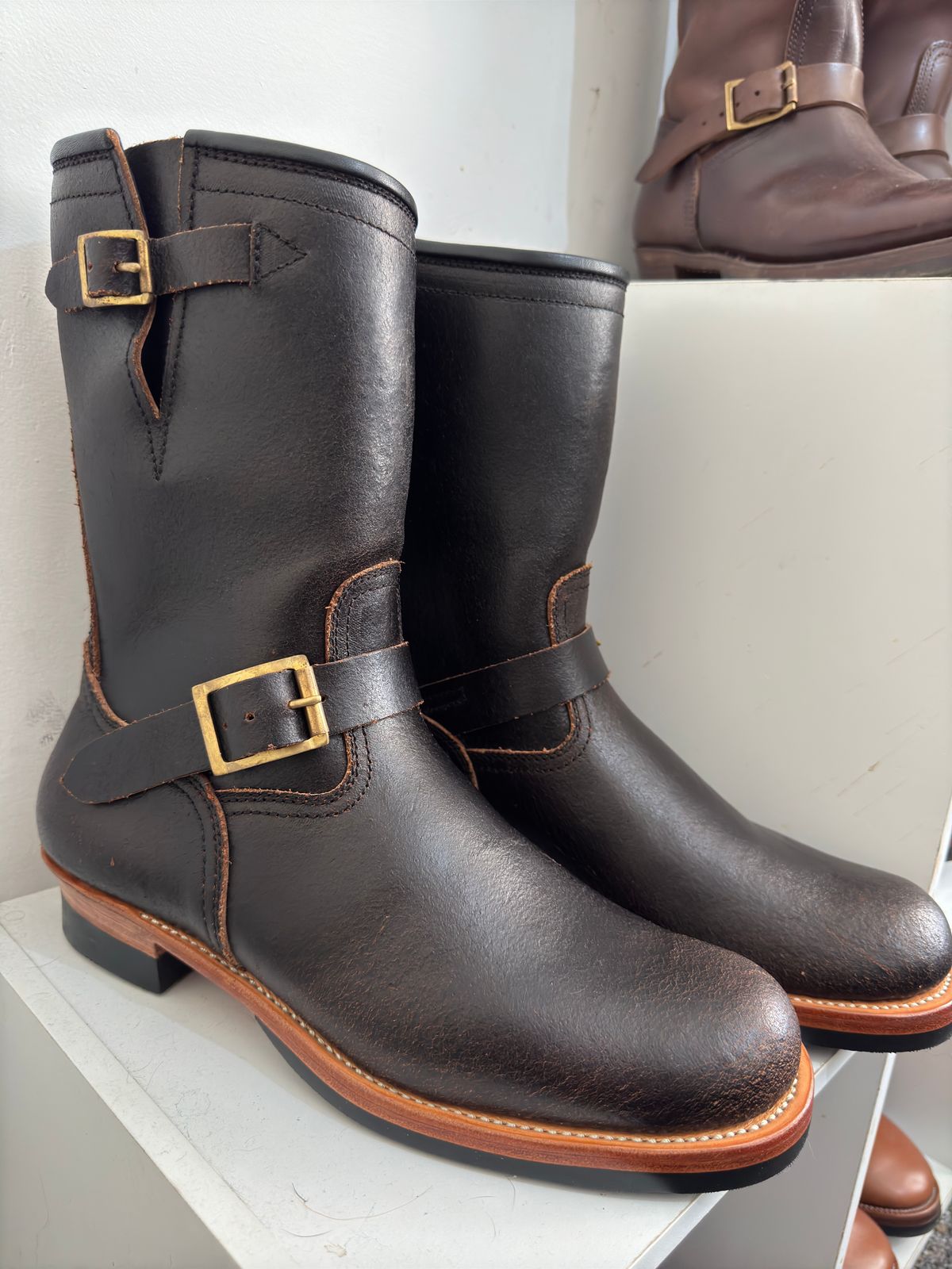 Photo by init on January 22, 2025 of the Briselblack The Keeper 'Type 2' Engineer Boot in Horween Black Waxed Flesh.