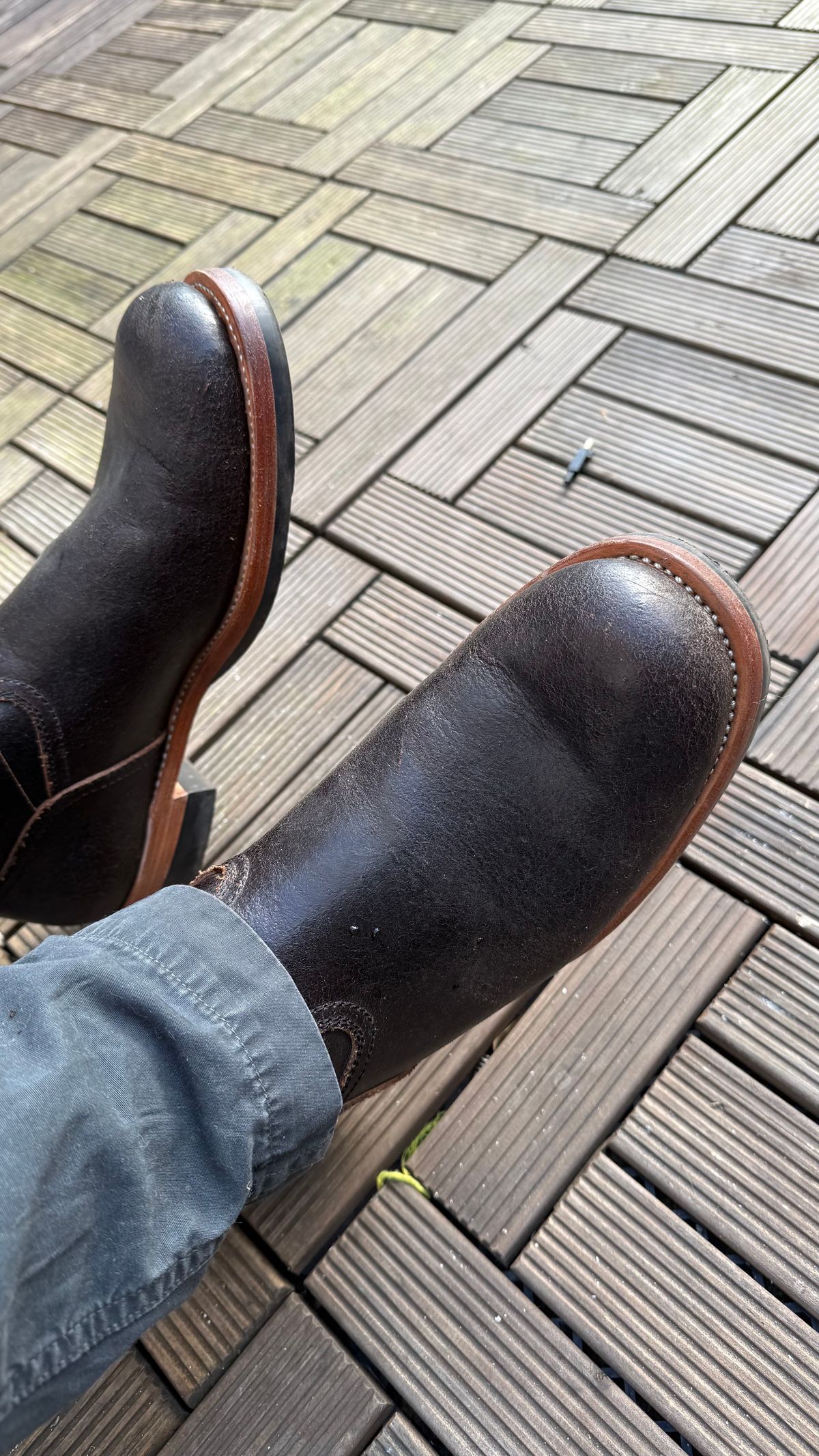 Photo by init on April 24, 2025 of the Briselblack The Keeper 'Type 2' Engineer Boot in Horween Black Waxed Flesh.