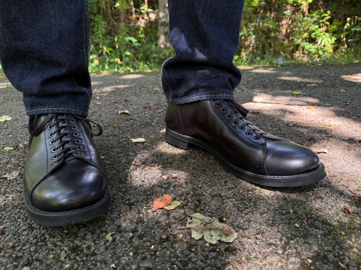 Photo by init on August 5, 2025 of the Addict Boots AB-04 Monkey Boots in Black Dye-Finished Horsehide.