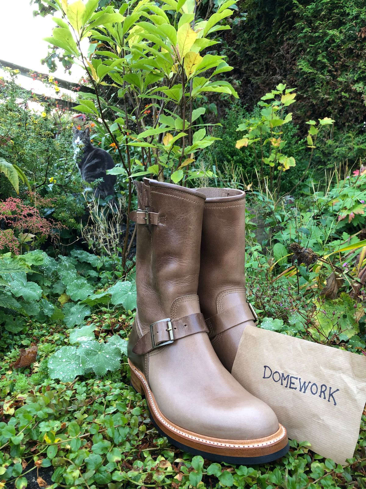 Photo by rarum2 on October 1, 2022 of the John Lofgren Wabash Engineer Boots in Horween Natural Chromexcel.