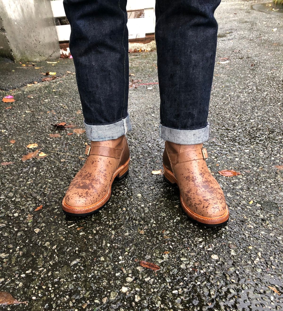 Photo by rarum2 on November 4, 2022 of the John Lofgren Wabash Engineer Boots in Horween Natural Chromexcel.