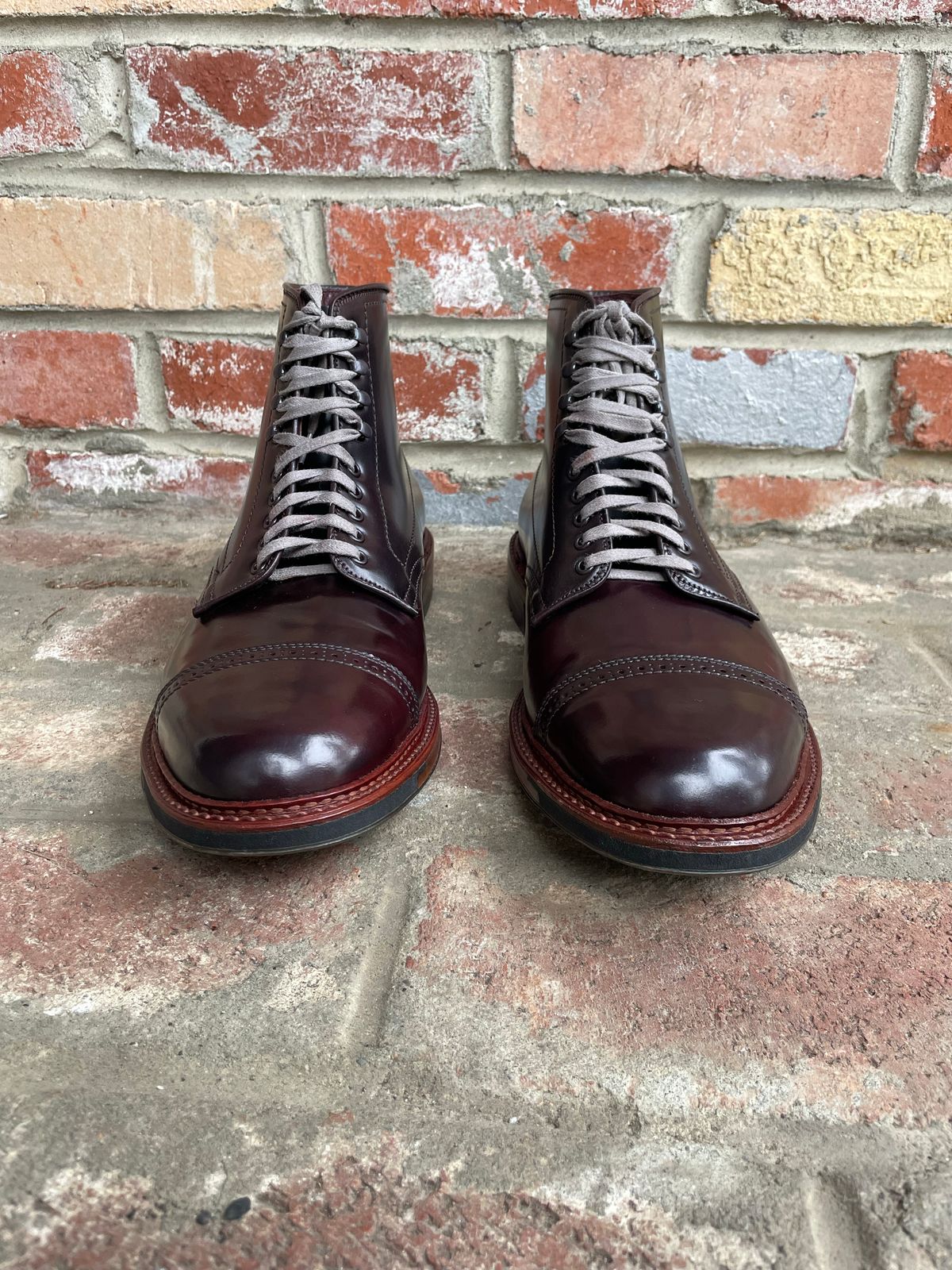Photo by kspolini on October 1, 2022 of the Alden Perforated Cap Toe Boot in Horween Color 8 Shell Cordovan.