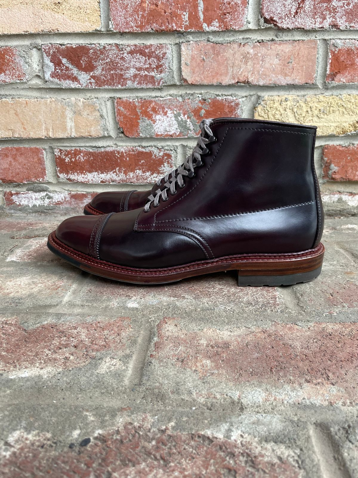 Photo by kspolini on October 1, 2022 of the Alden Perforated Cap Toe Boot in Horween Color 8 Shell Cordovan.