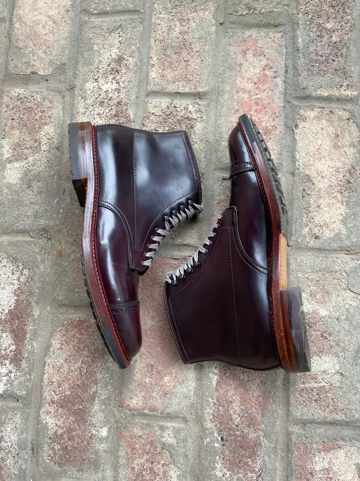 Photo by kspolini on October 1, 2022 of the Alden Perforated Cap Toe Boot in Horween Color 8 Shell Cordovan.