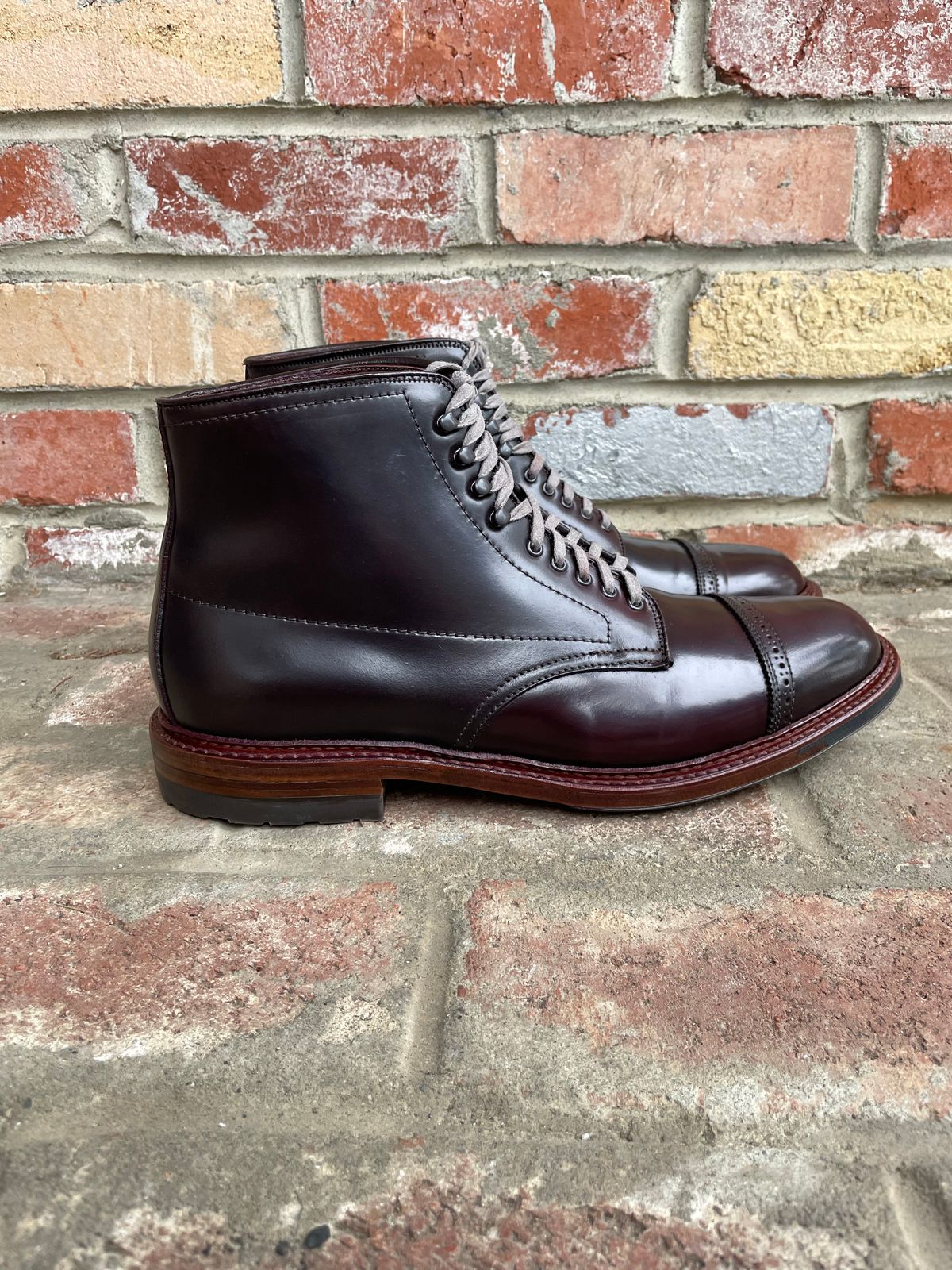 Photo by kspolini on October 1, 2022 of the Alden Perforated Cap Toe Boot in Horween Color 8 Shell Cordovan.