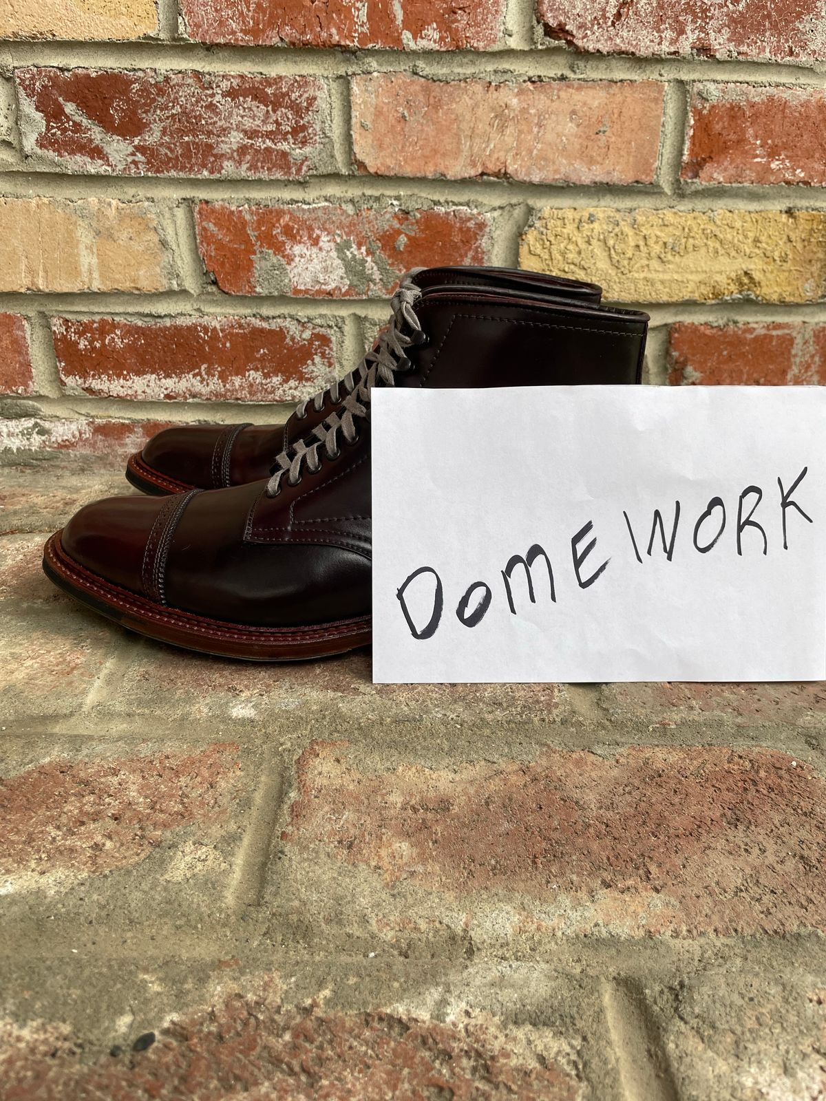 Photo by kspolini on October 1, 2022 of the Alden Perforated Cap Toe Boot in Horween Color 8 Shell Cordovan.