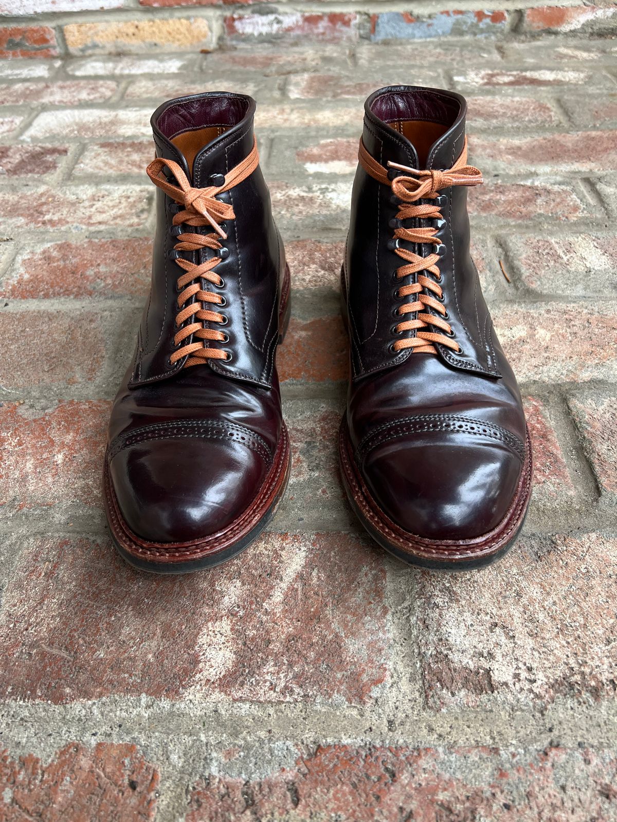 Photo by kspolini on November 5, 2022 of the Alden Perforated Cap Toe Boot in Horween Color 8 Shell Cordovan.