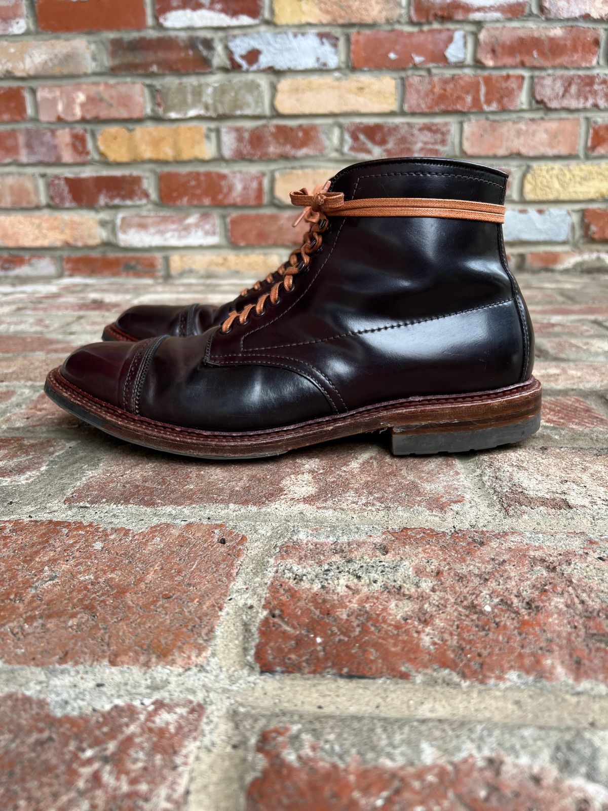 Photo by kspolini on November 5, 2022 of the Alden Perforated Cap Toe Boot in Horween Color 8 Shell Cordovan.