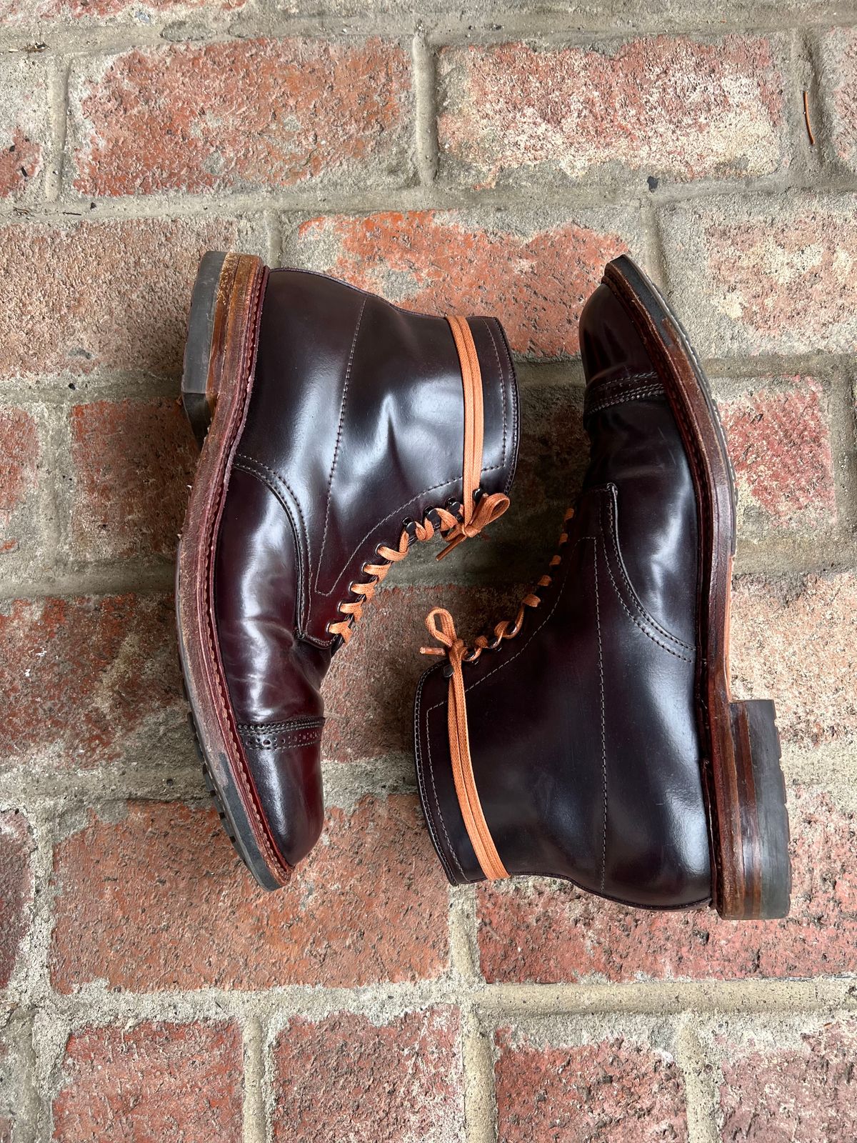 Photo by kspolini on November 5, 2022 of the Alden Perforated Cap Toe Boot in Horween Color 8 Shell Cordovan.