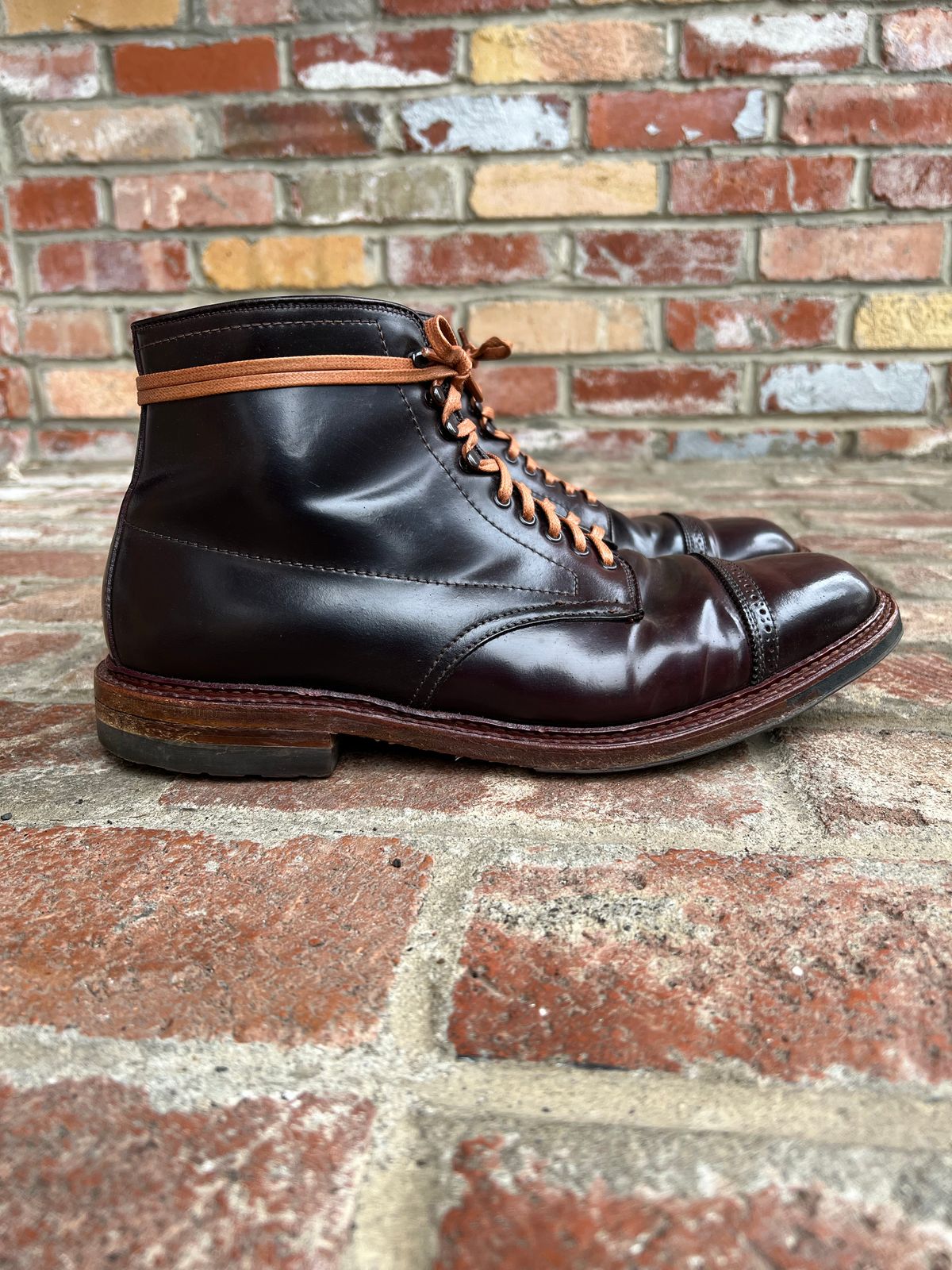 Photo by kspolini on November 5, 2022 of the Alden Perforated Cap Toe Boot in Horween Color 8 Shell Cordovan.
