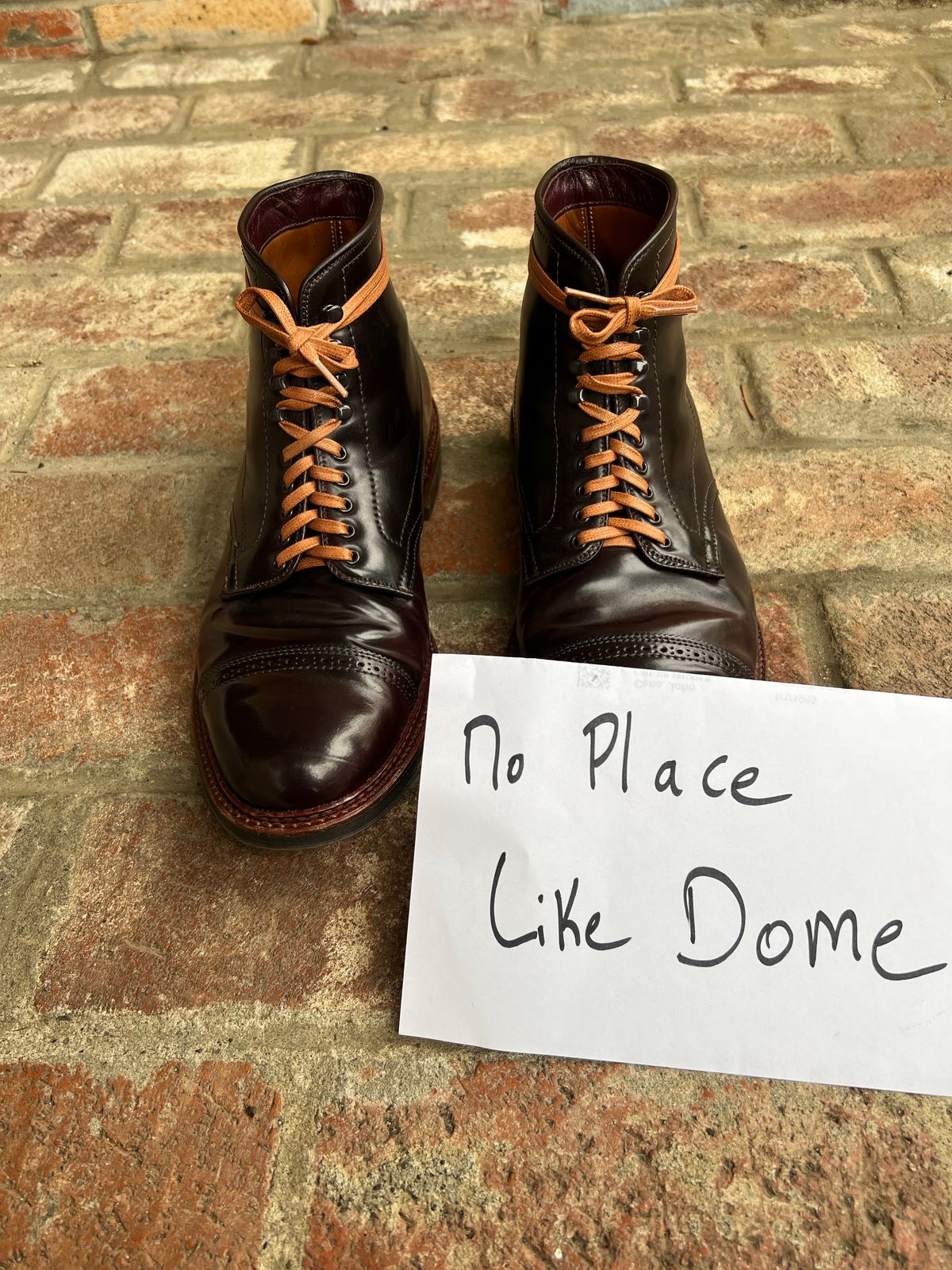 Photo by kspolini on November 5, 2022 of the Alden Perforated Cap Toe Boot in Horween Color 8 Shell Cordovan.
