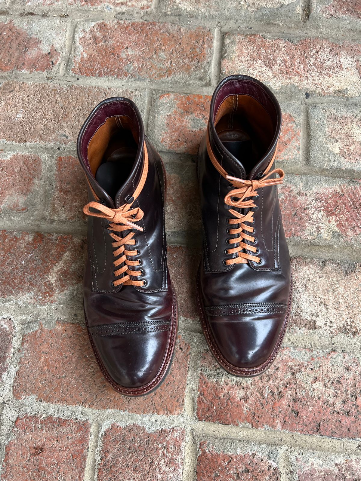 Photo by kspolini on November 5, 2022 of the Alden Perforated Cap Toe Boot in Horween Color 8 Shell Cordovan.