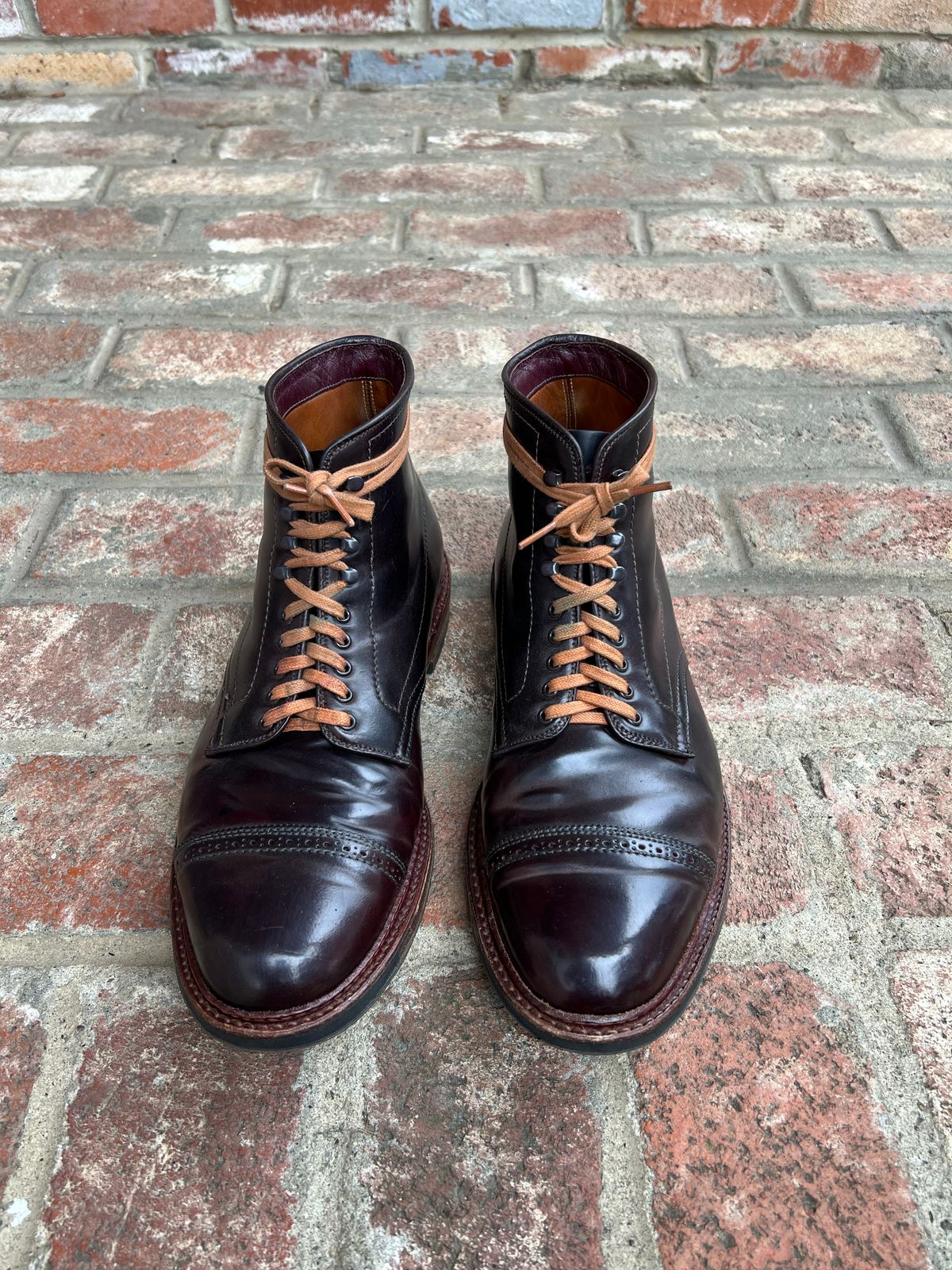 Photo by kspolini on December 4, 2022 of the Alden Perforated Cap Toe Boot in Horween Color 8 Shell Cordovan.