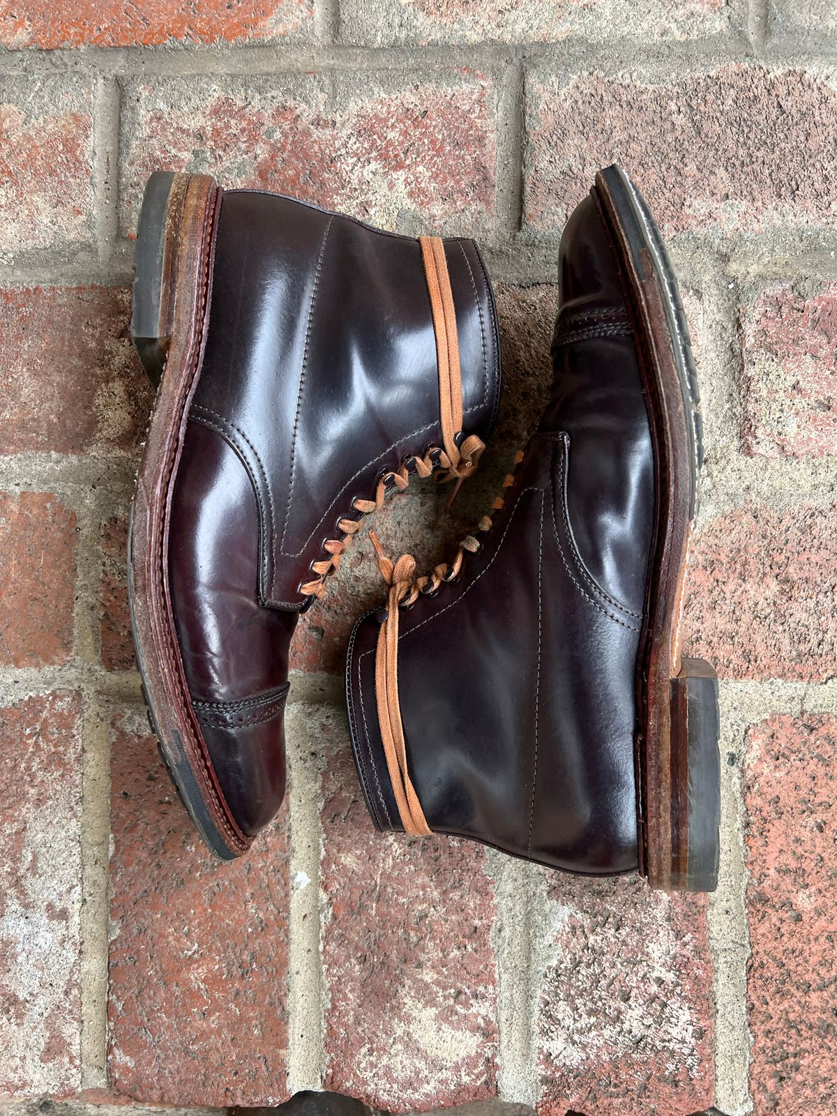 Photo by kspolini on December 4, 2022 of the Alden Perforated Cap Toe Boot in Horween Color 8 Shell Cordovan.