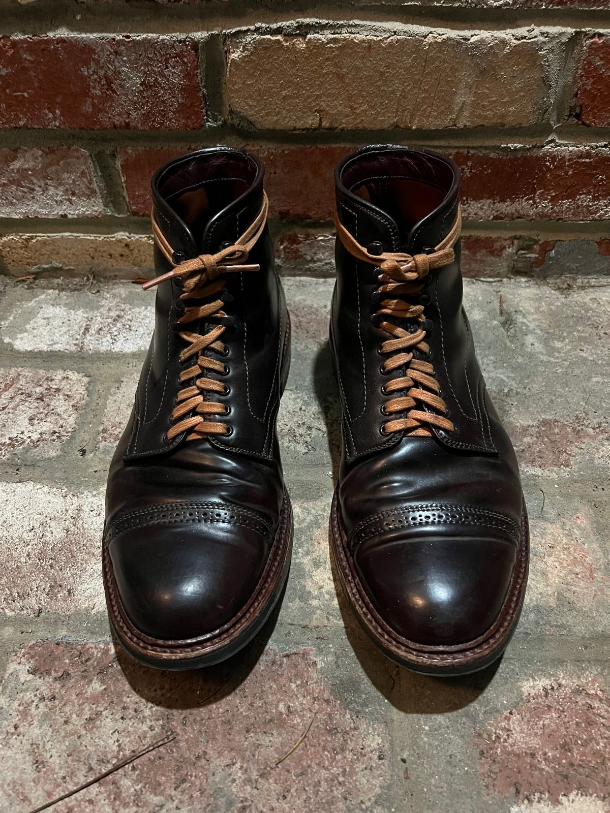Photo by kspolini on January 4, 2023 of the Alden Perforated Cap Toe Boot in Horween Color 8 Shell Cordovan.