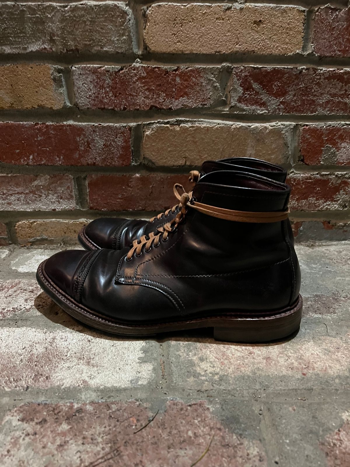 Photo by kspolini on January 4, 2023 of the Alden Perforated Cap Toe Boot in Horween Color 8 Shell Cordovan.