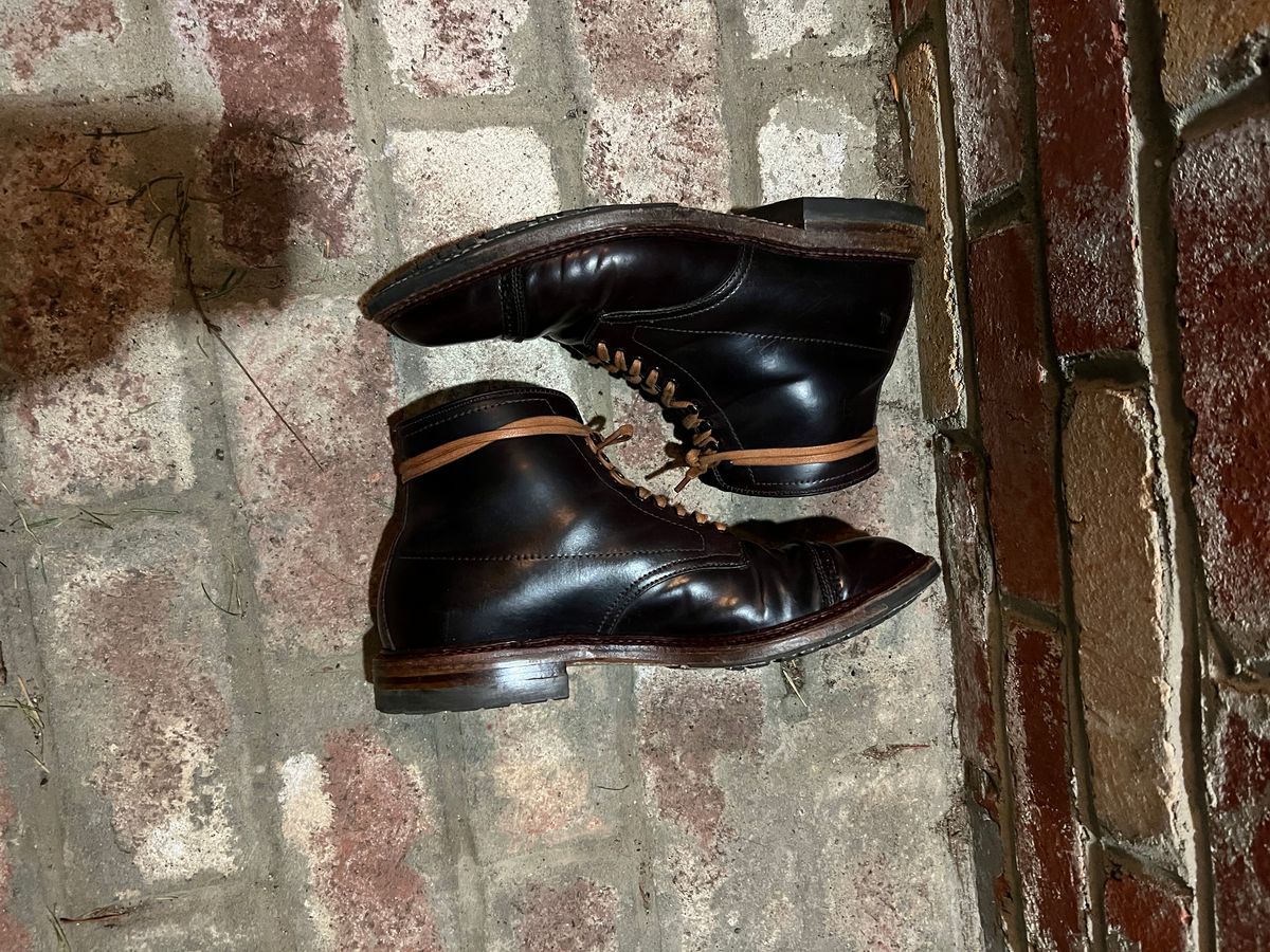 Photo by kspolini on January 4, 2023 of the Alden Perforated Cap Toe Boot in Horween Color 8 Shell Cordovan.