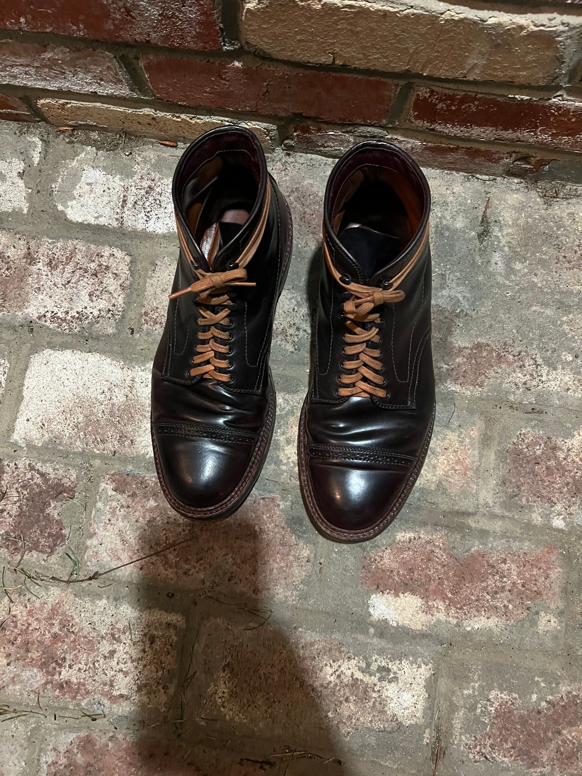 Photo by kspolini on January 4, 2023 of the Alden Perforated Cap Toe Boot in Horween Color 8 Shell Cordovan.
