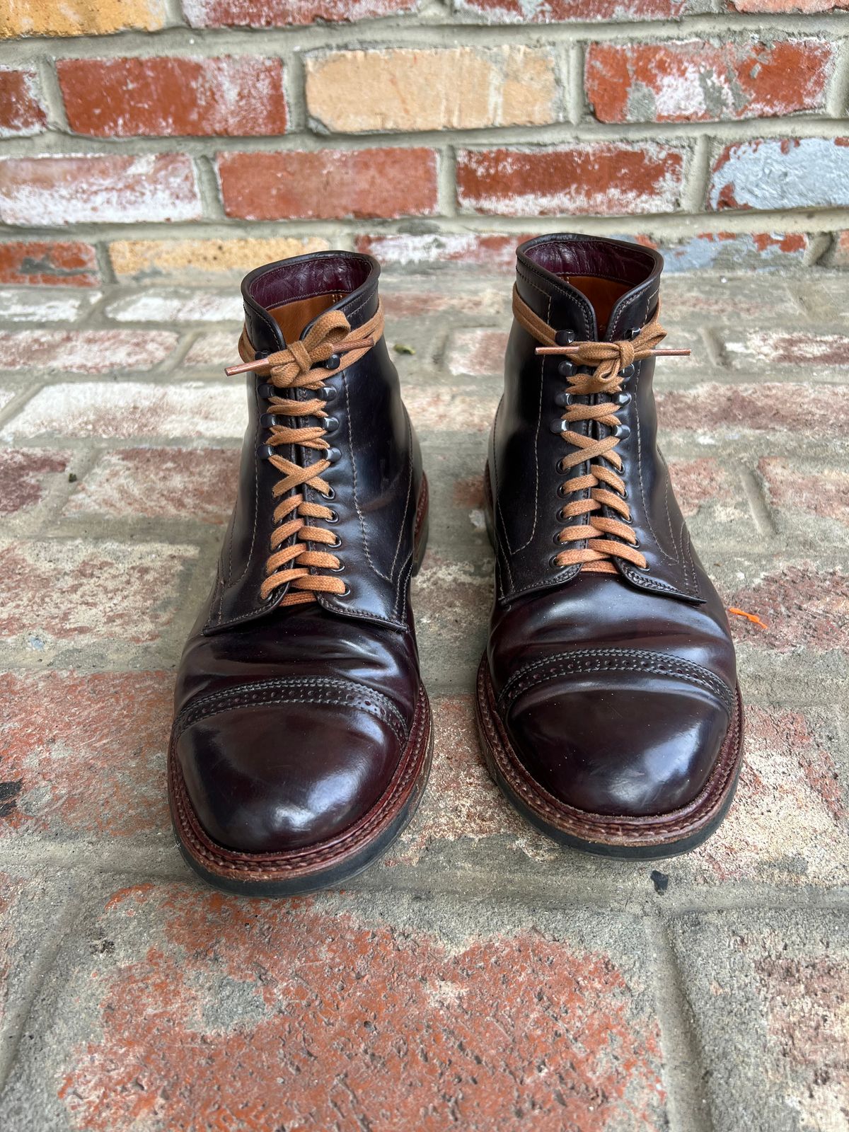 Photo by kspolini on February 3, 2023 of the Alden Perforated Cap Toe Boot in Horween Color 8 Shell Cordovan.
