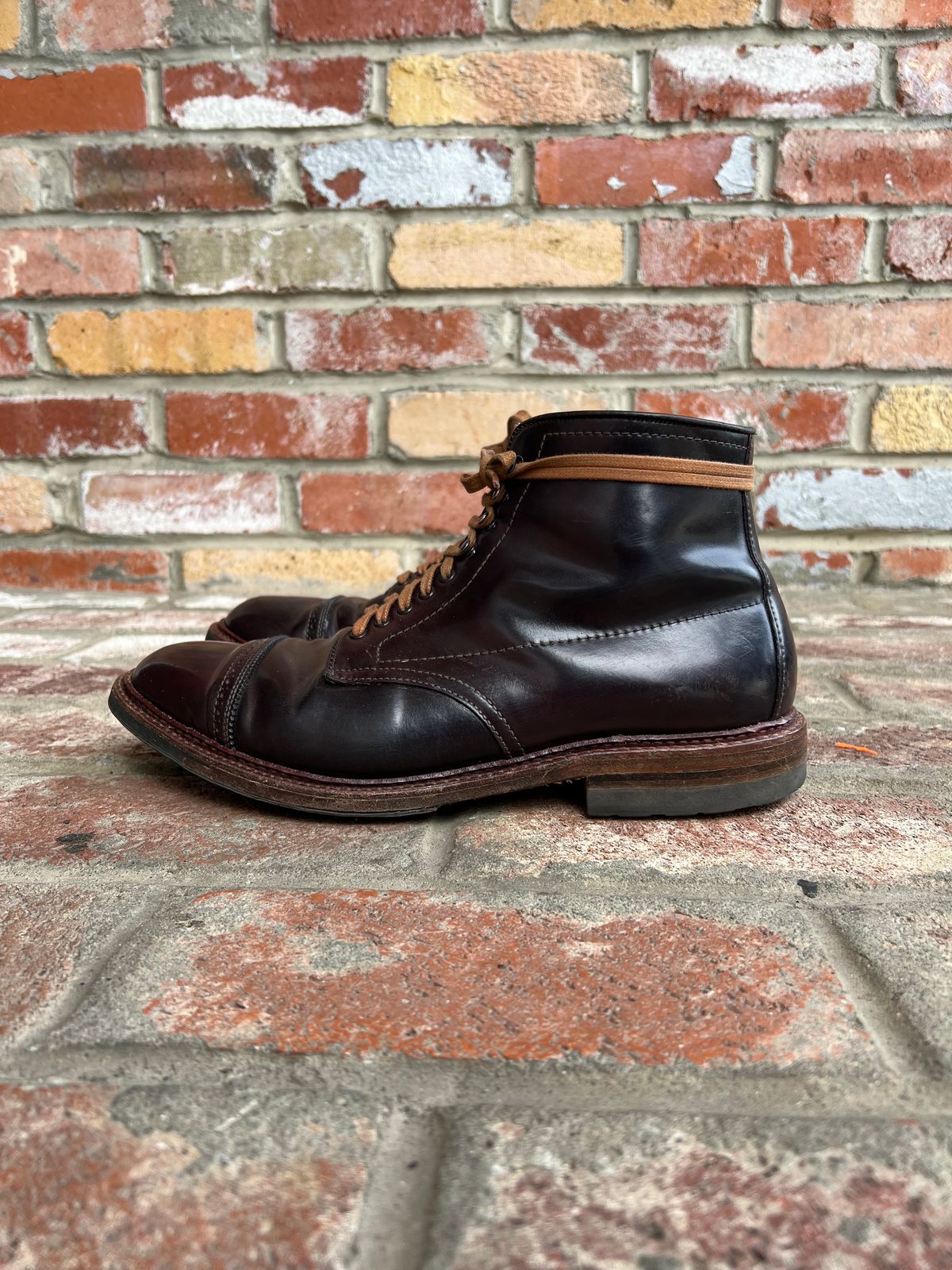 Photo by kspolini on February 3, 2023 of the Alden Perforated Cap Toe Boot in Horween Color 8 Shell Cordovan.