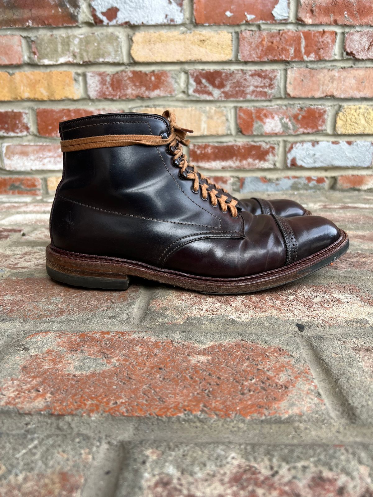 Photo by kspolini on February 3, 2023 of the Alden Perforated Cap Toe Boot in Horween Color 8 Shell Cordovan.