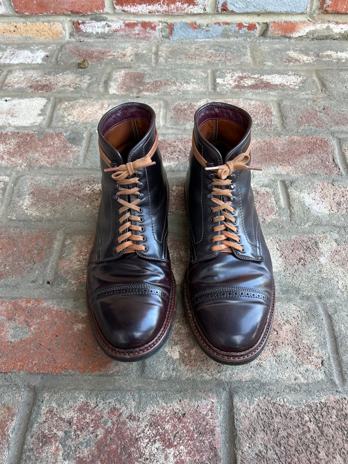 Photo by kspolini on March 3, 2023 of the Alden Perforated Cap Toe Boot in Horween Color 8 Shell Cordovan.