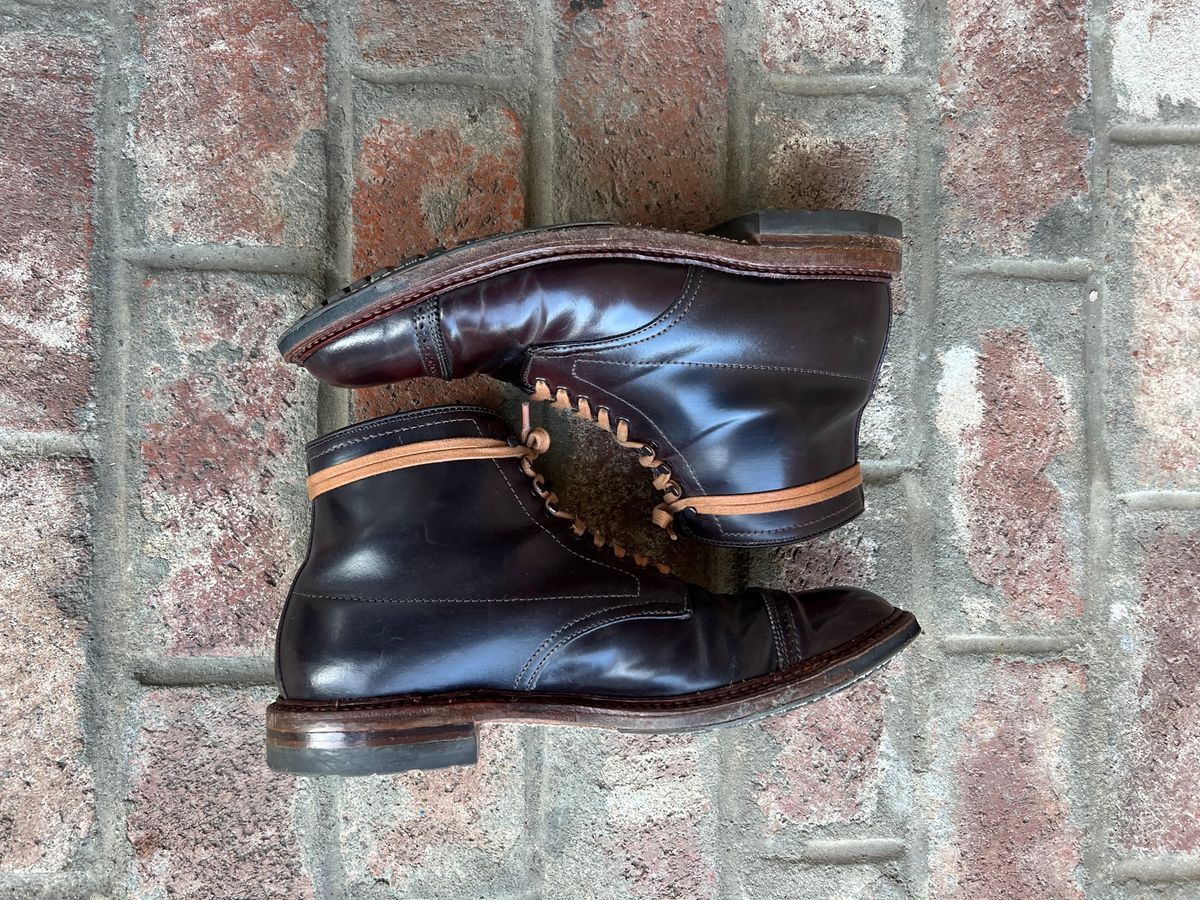 Photo by kspolini on March 3, 2023 of the Alden Perforated Cap Toe Boot in Horween Color 8 Shell Cordovan.