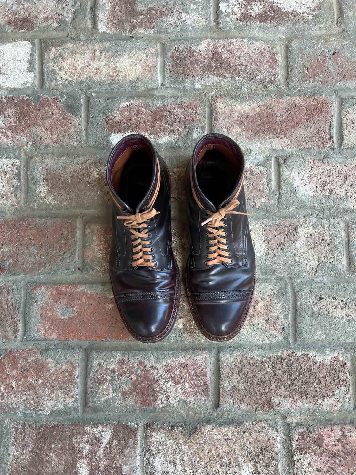 Photo by kspolini on March 3, 2023 of the Alden Perforated Cap Toe Boot in Horween Color 8 Shell Cordovan.