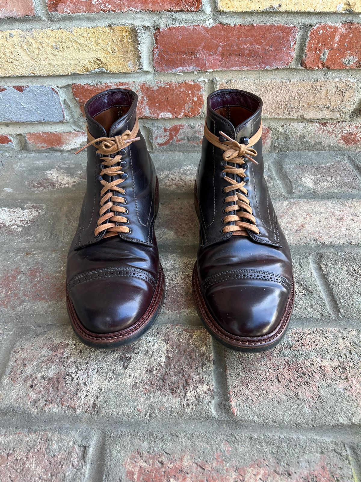 Photo by kspolini on April 2, 2023 of the Alden Perforated Cap Toe Boot in Horween Color 8 Shell Cordovan.