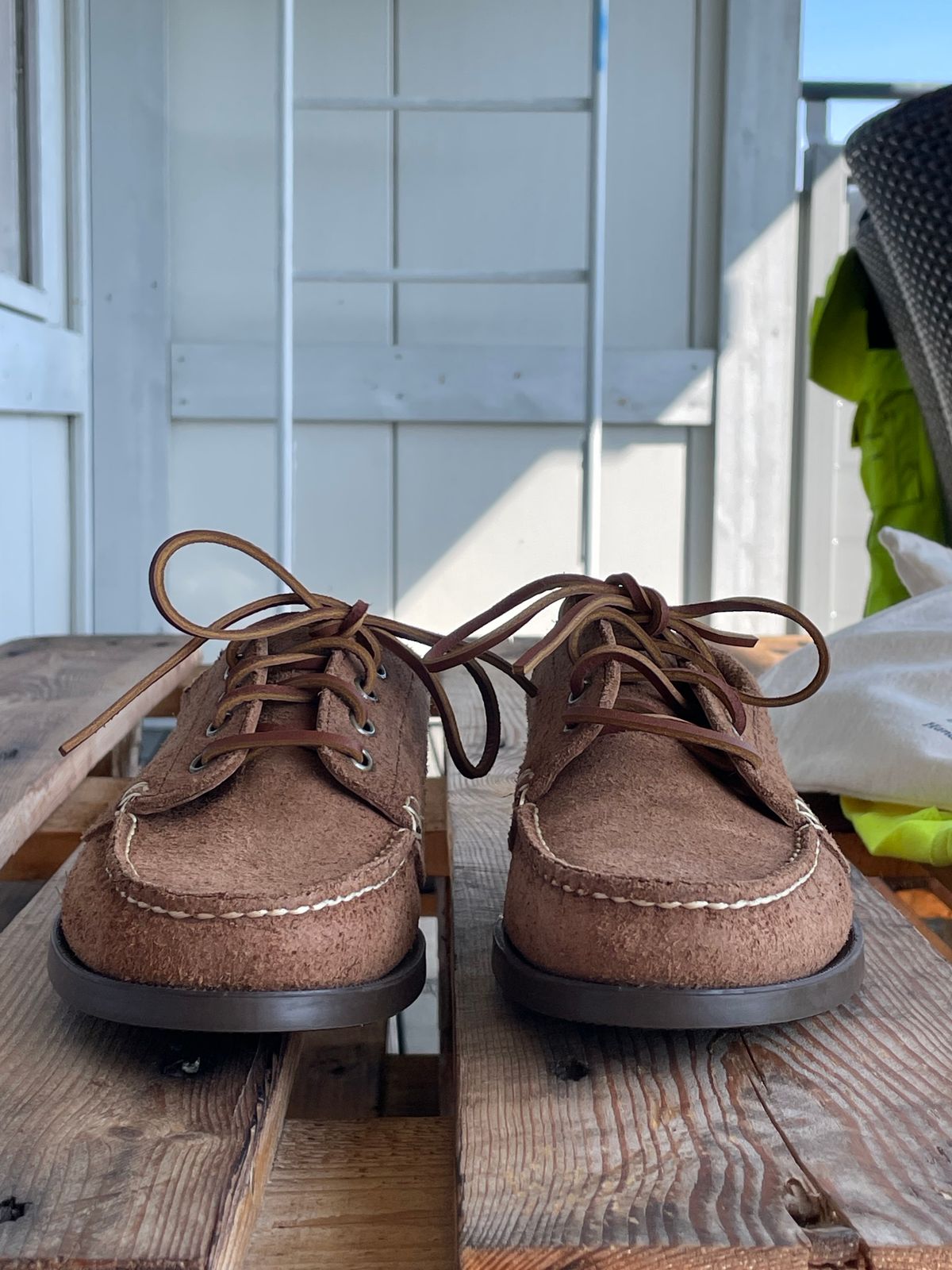 Photo by gear on April 30, 2024 of the Oak Street Bootmakers Camp Moc in Seidel Natural Domane Roughout.