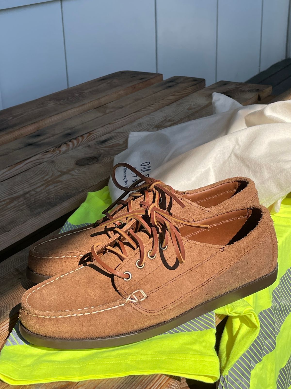 Photo by gear on April 30, 2024 of the Oak Street Bootmakers Camp Moc in Seidel Natural Domane Roughout.