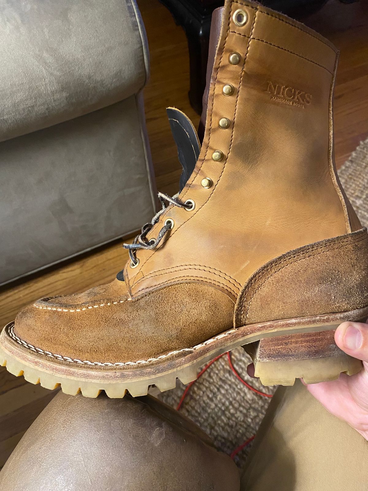 Photo by bootbeater on October 30, 2023 of the Nicks DomePro in Seidel 1964 Tan Roughout.