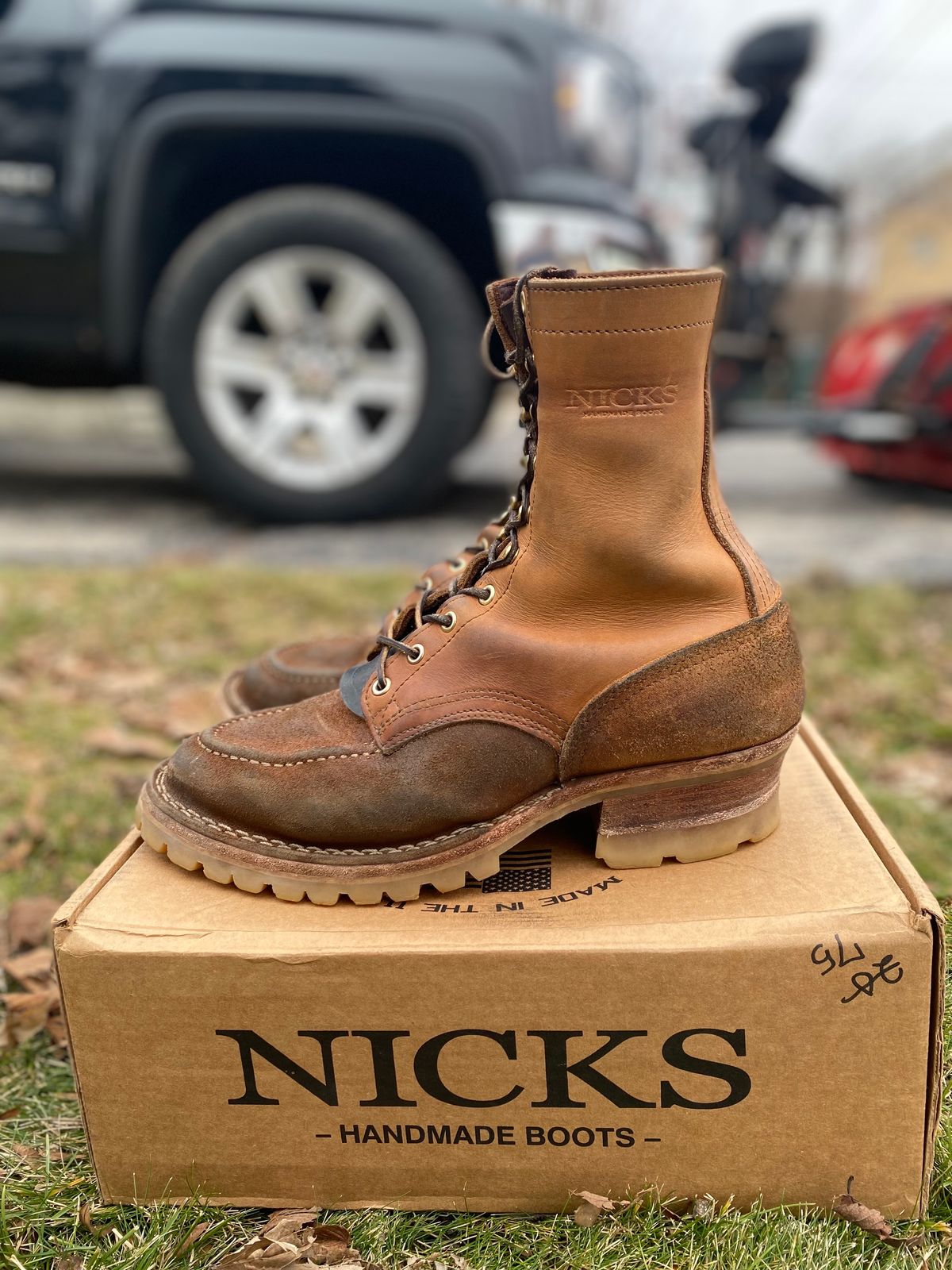 Photo by bootbeater on February 4, 2024 of the Nicks DomePro in Seidel 1964 Tan Roughout.