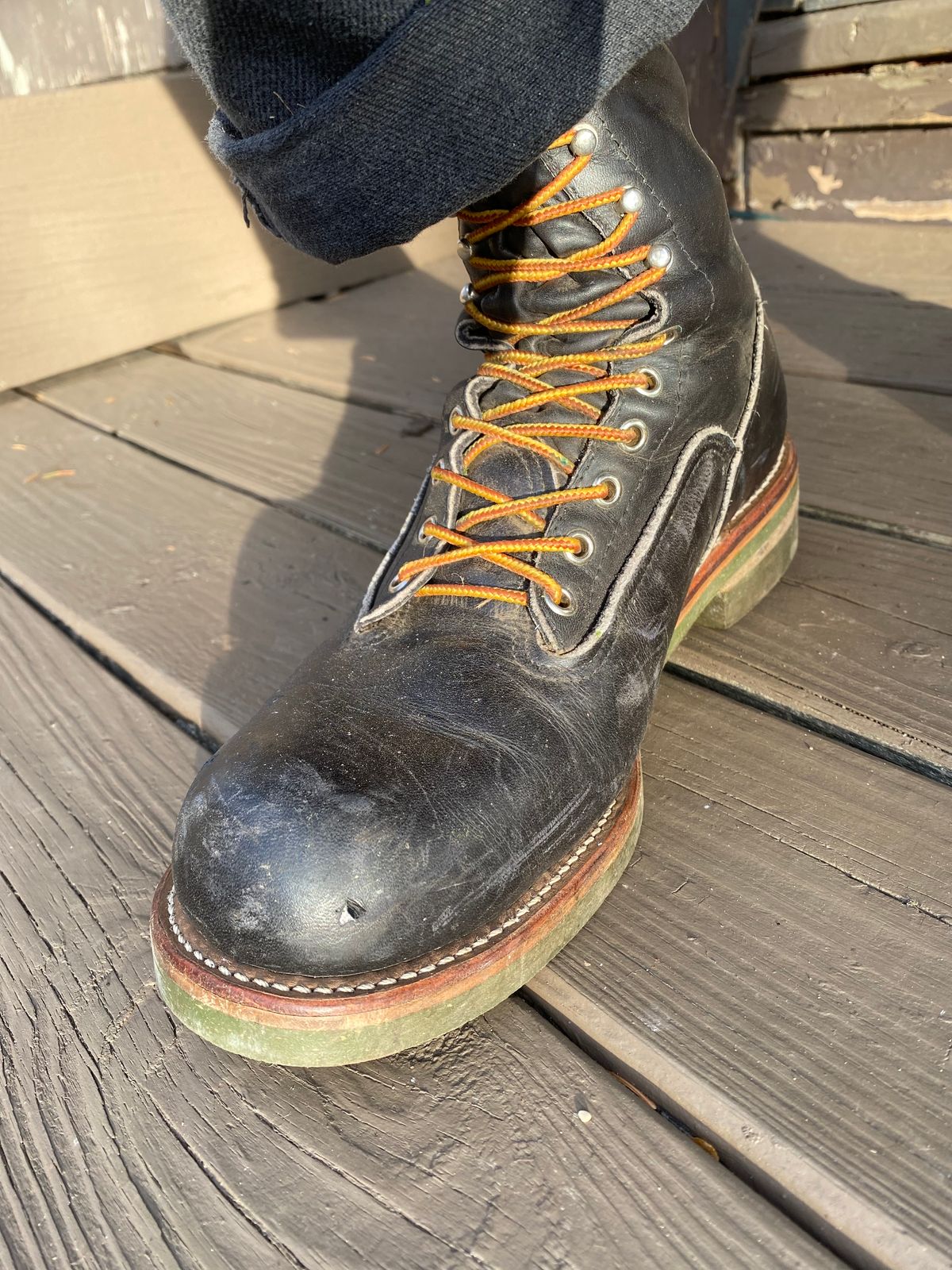 Photo by bootbeater on October 28, 2024 of the Red Wing 919 Climber Vtg. 1983 in S.B. Foot Black Chrome.