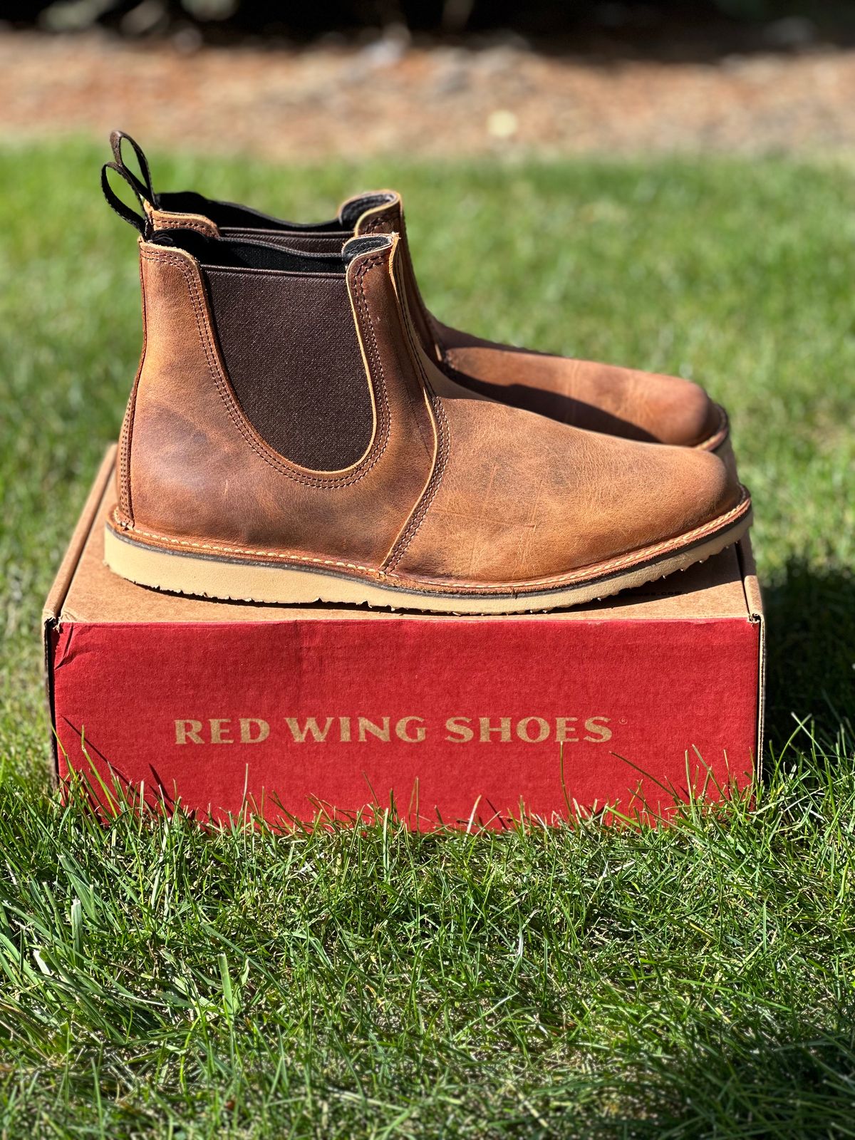Photo by bootbeater on October 2, 2022 of the Red Wing Weekender Chelsea in S.B. Foot Copper Rough and Tough.