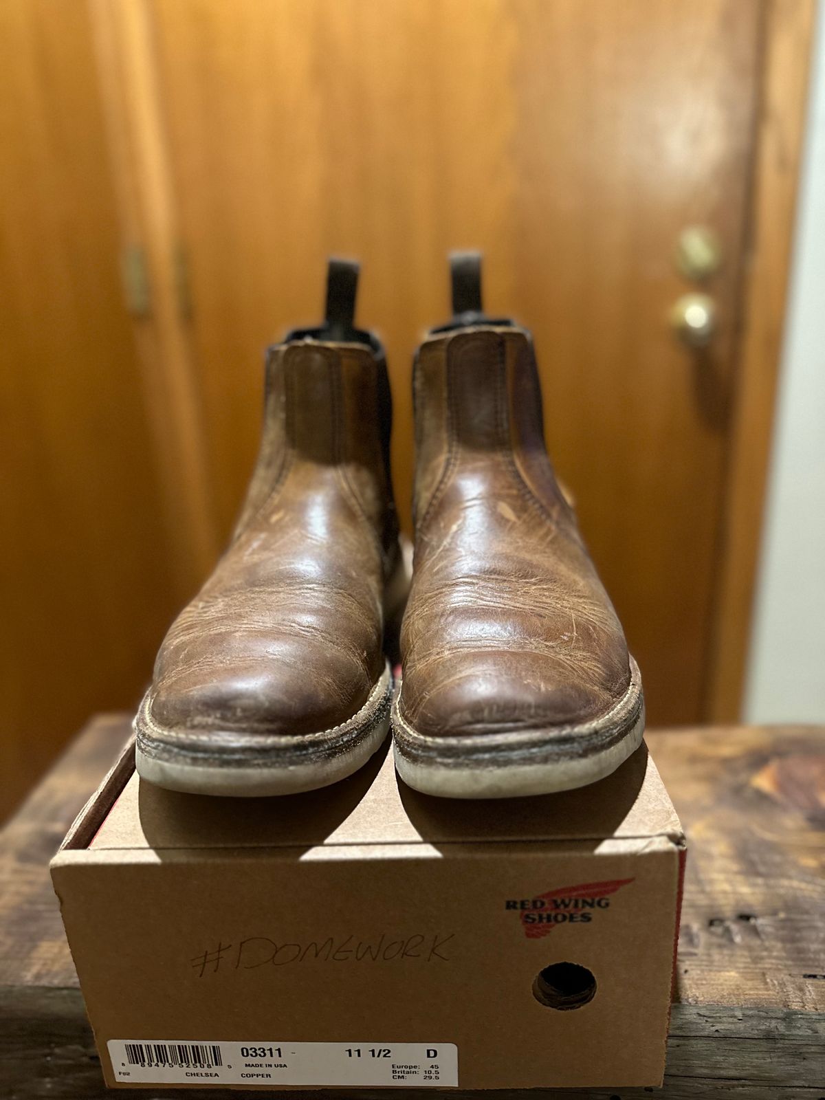Photo by bootbeater on December 6, 2022 of the Red Wing Weekender Chelsea in S.B. Foot Copper Rough and Tough.