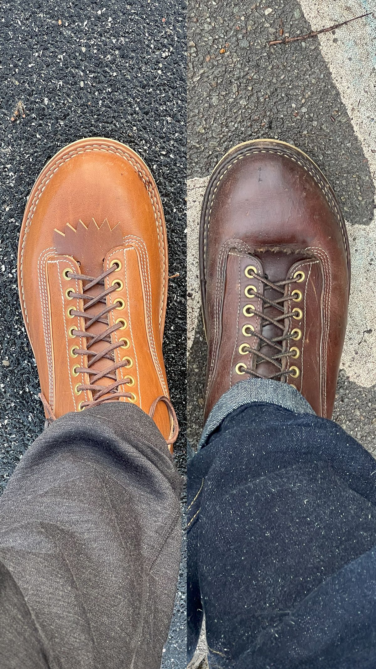 Photo by baschdln on March 21, 2024 of the Self-Made Lace To Toe in Austrian Cow Leather, vegetable Tanned, (reversed) waxed flesh.