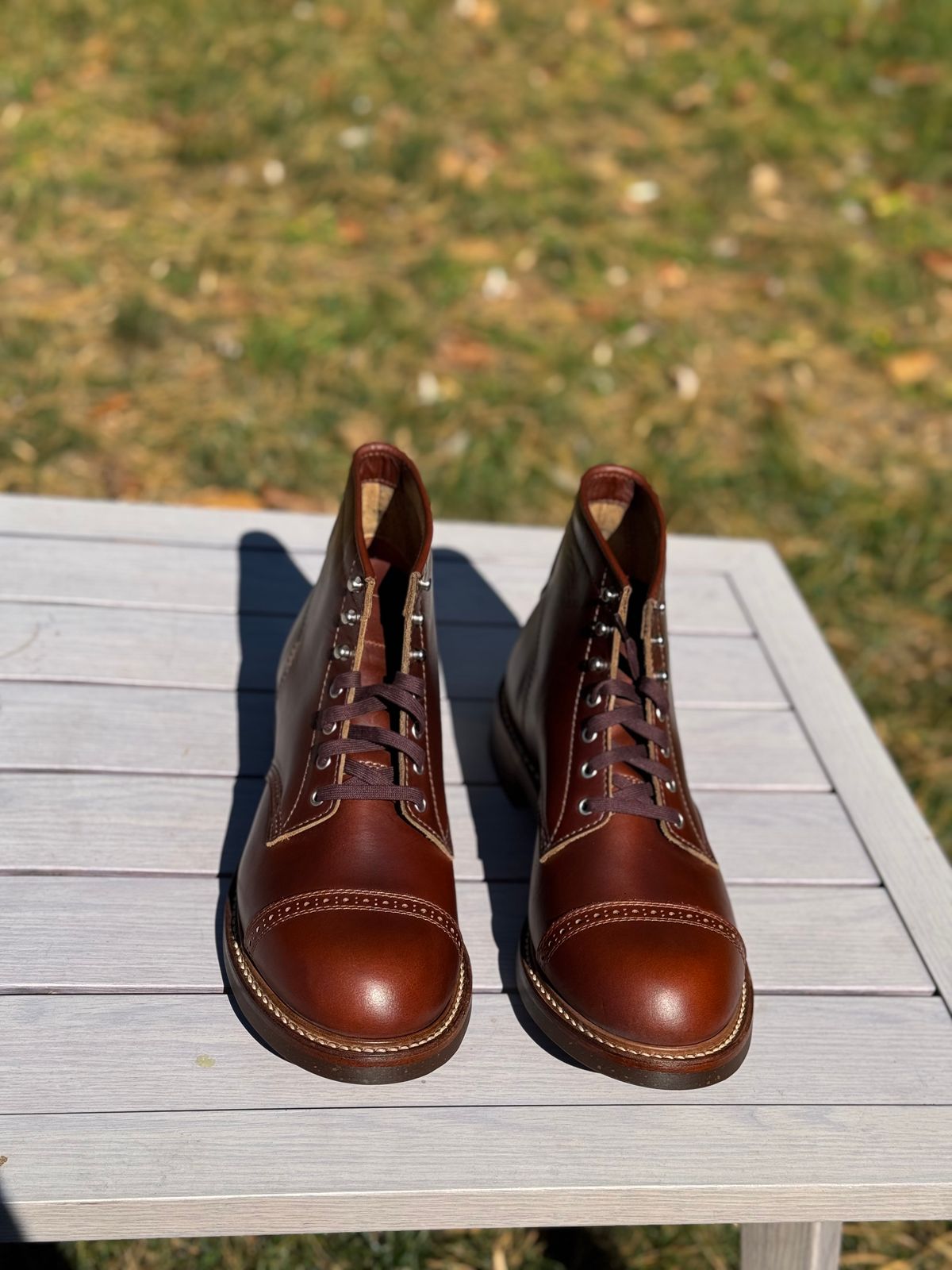 Photo by nvrp813 on October 11, 2024 of the John Lofgren Combat Boots in Horween Timber Chromexcel.