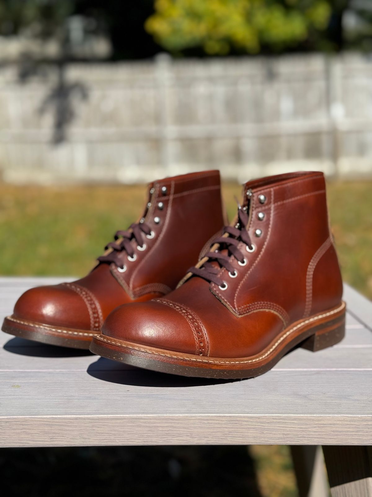 Photo by nvrp813 on October 11, 2024 of the John Lofgren Combat Boots in Horween Timber Chromexcel.