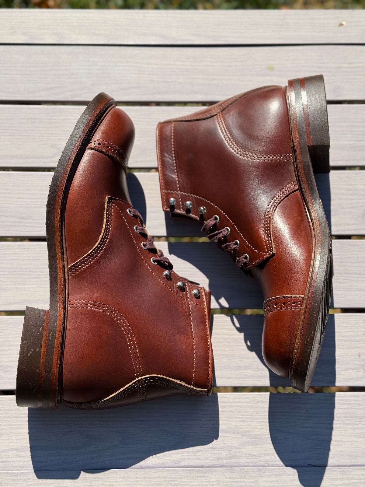 Photo by nvrp813 on October 11, 2024 of the John Lofgren Combat Boots in Horween Timber Chromexcel.