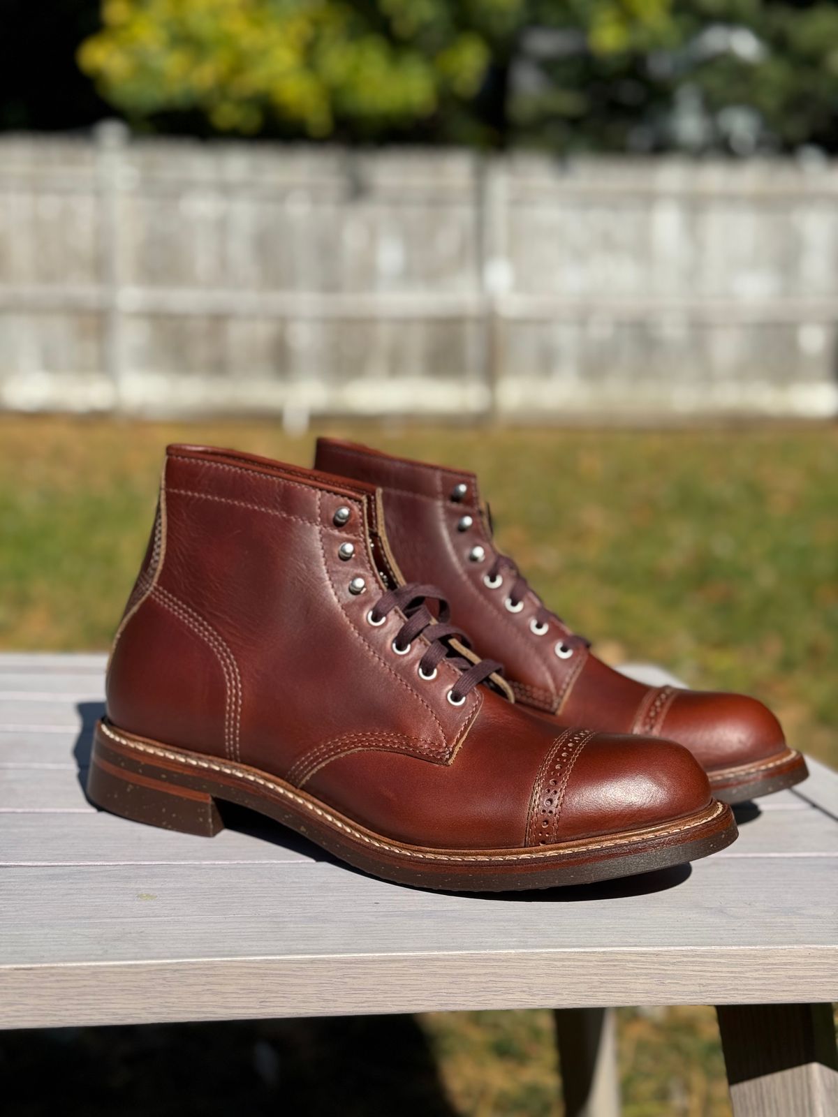 Photo by nvrp813 on October 11, 2024 of the John Lofgren Combat Boots in Horween Timber Chromexcel.