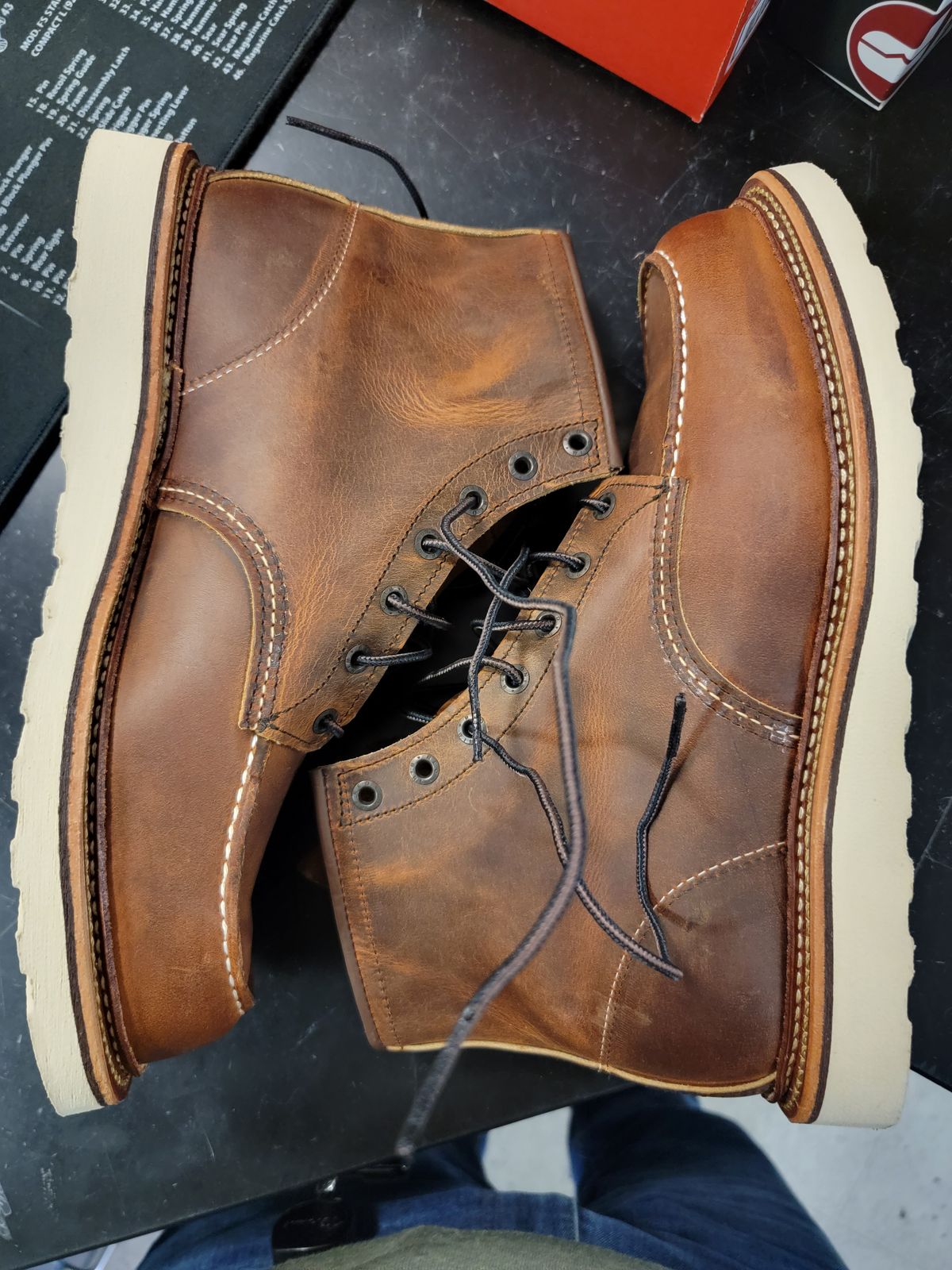 Photo by jtstav on November 3, 2022 of the Red Wing 6-Inch Classic Moc in S.B. Foot Copper Rough and Tough.