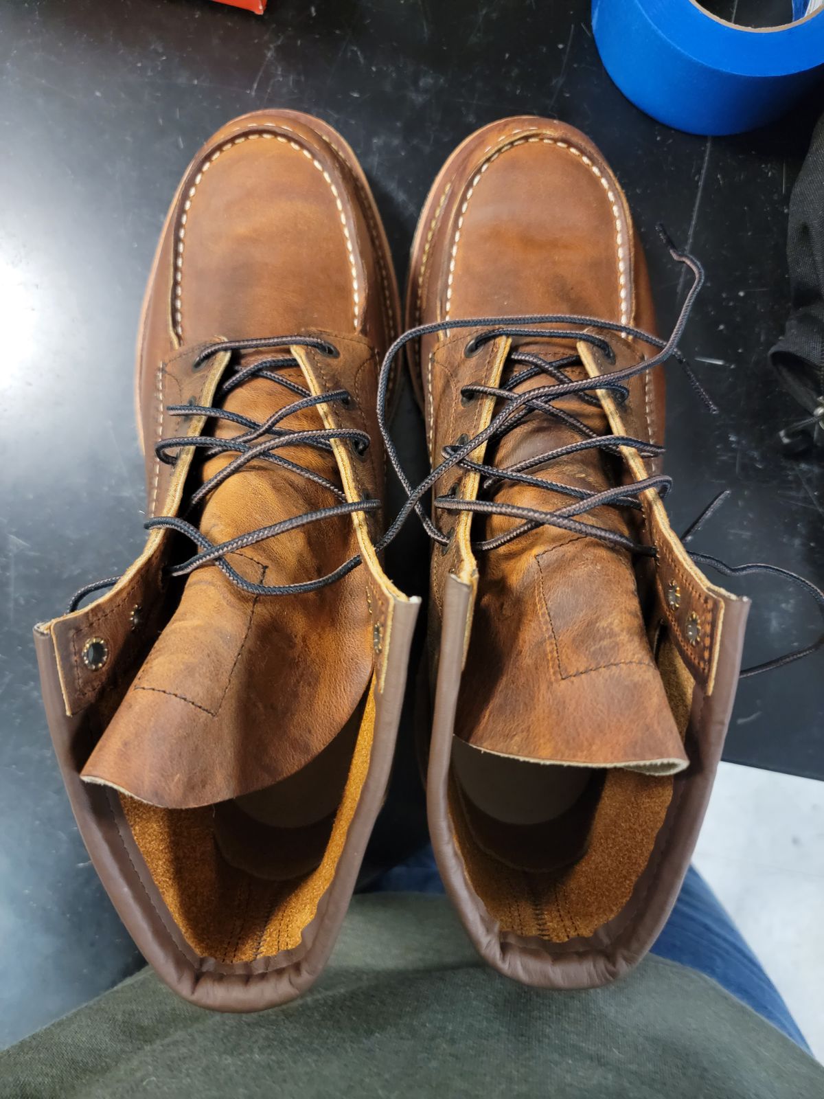 Photo by jtstav on November 3, 2022 of the Red Wing 6-Inch Classic Moc in S.B. Foot Copper Rough and Tough.